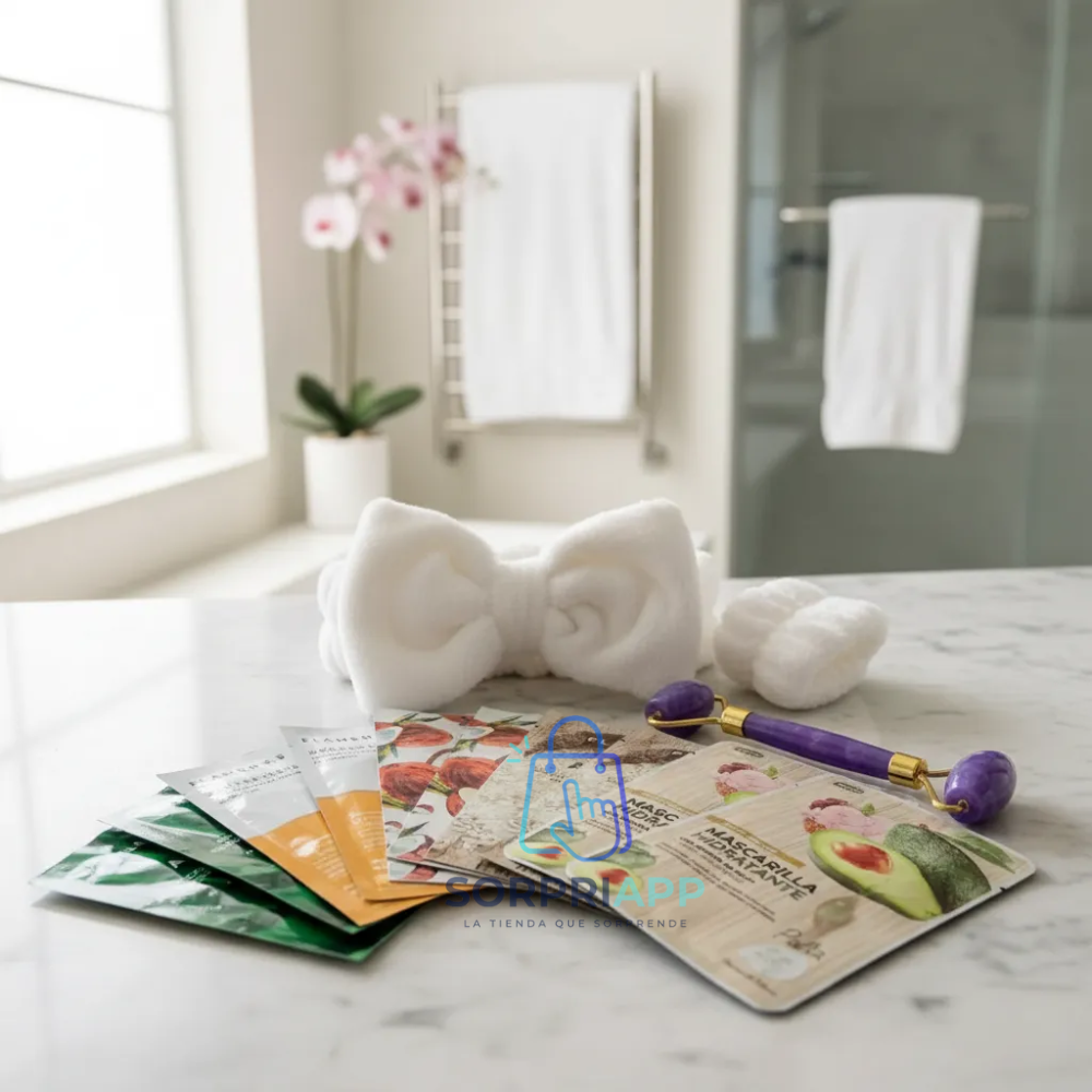 Set Spa Cintillo Muñequera Rodillo Mascarilla Skincare