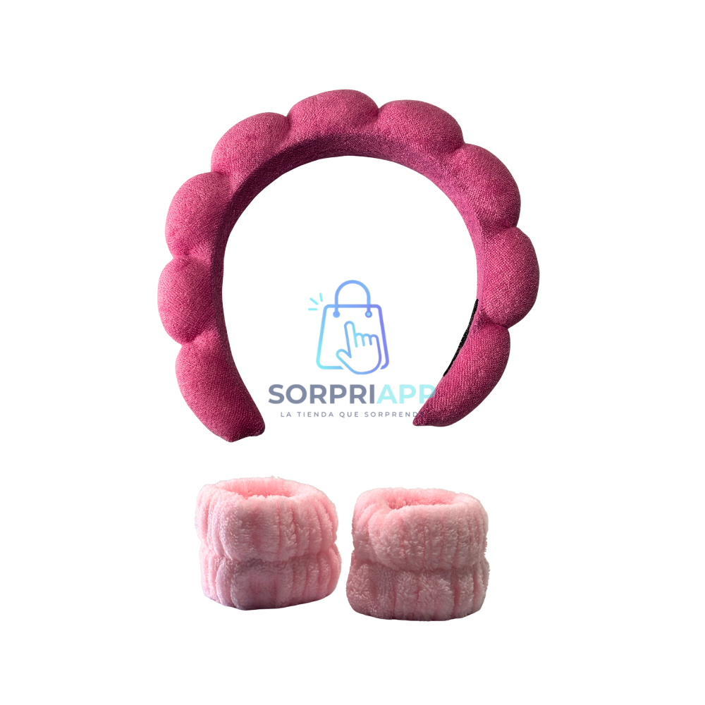 Set Spa Diadema Muñequera Skincare Cintillo Maquillaje