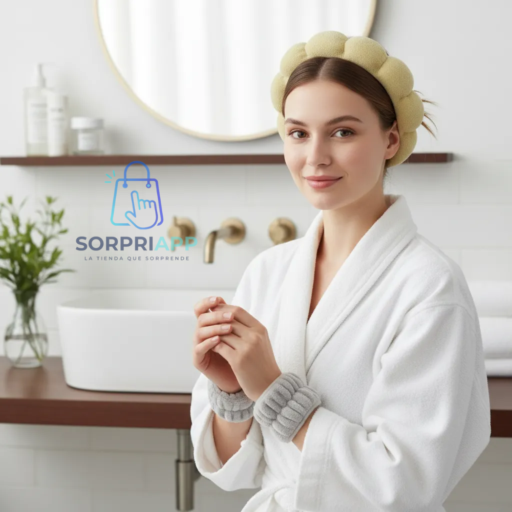 Set Spa Diadema Muñequera Skincare Cintillo Maquillaje