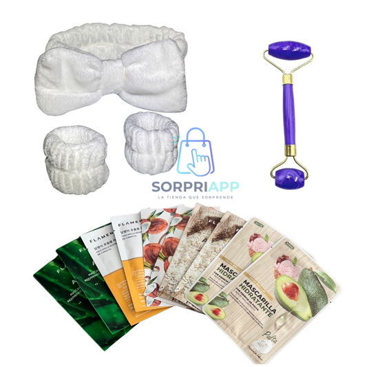 Set Spa Cintillo Muñequera Rodillo Mascarilla Skincare