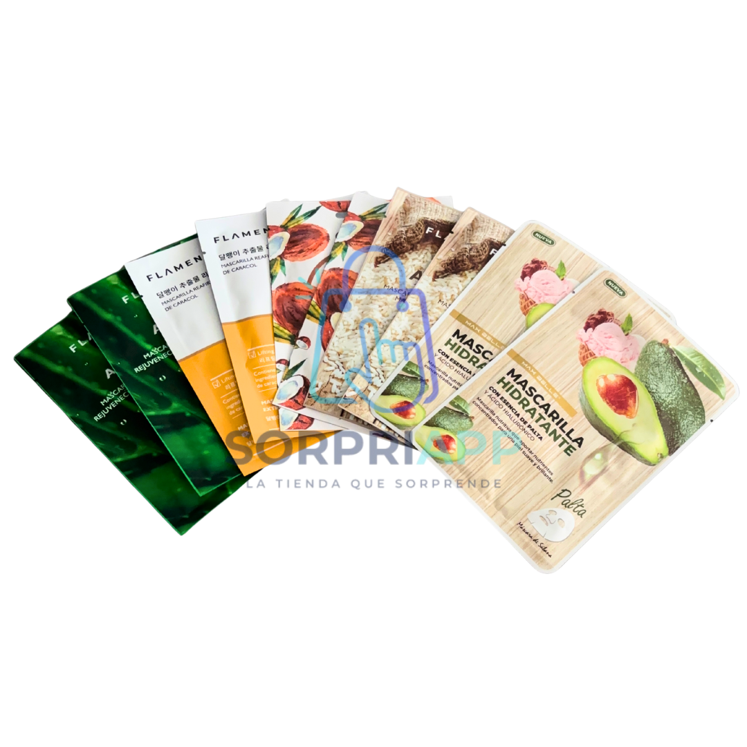 Set de 10 Mascarillas Faciales Hidratantes y Nutritivas