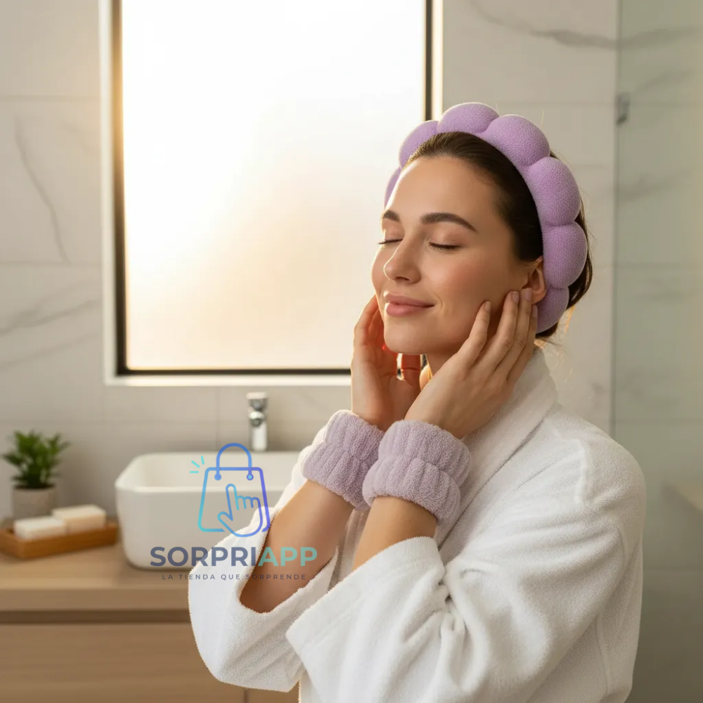 Set Spa Diadema Muñequera Skincare Cintillo Maquillaje