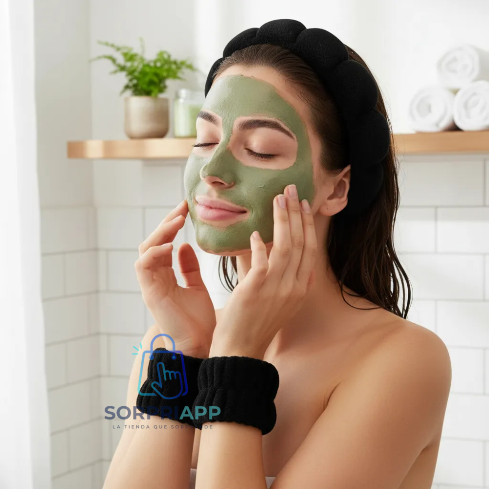 Set Spa Diadema Muñequera Skincare Cintillo Maquillaje