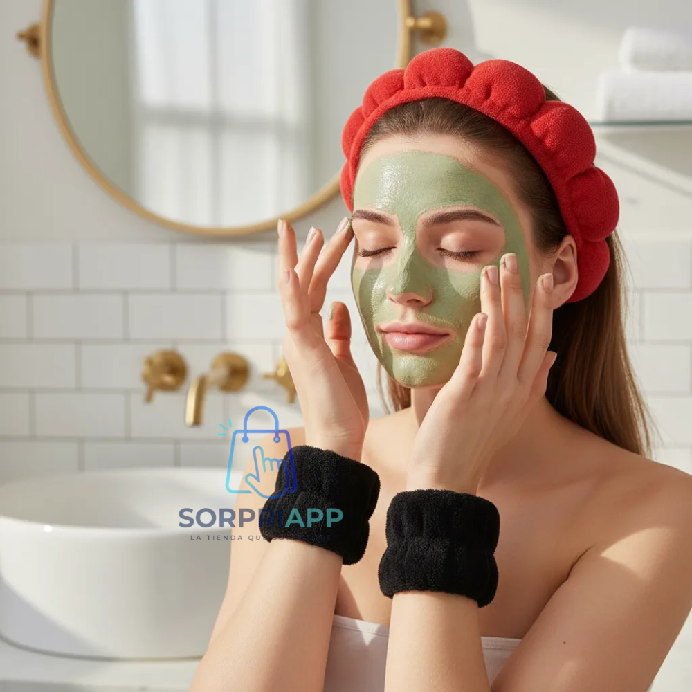Set Spa Diadema Muñequera Skincare Cintillo Maquillaje