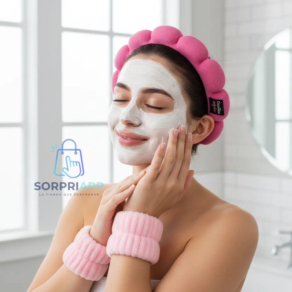 Set Spa Diadema Muñequera Skincare Cintillo Maquillaje