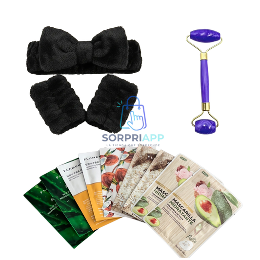Set Spa Cintillo Muñequera Rodillo Mascarilla Skincare